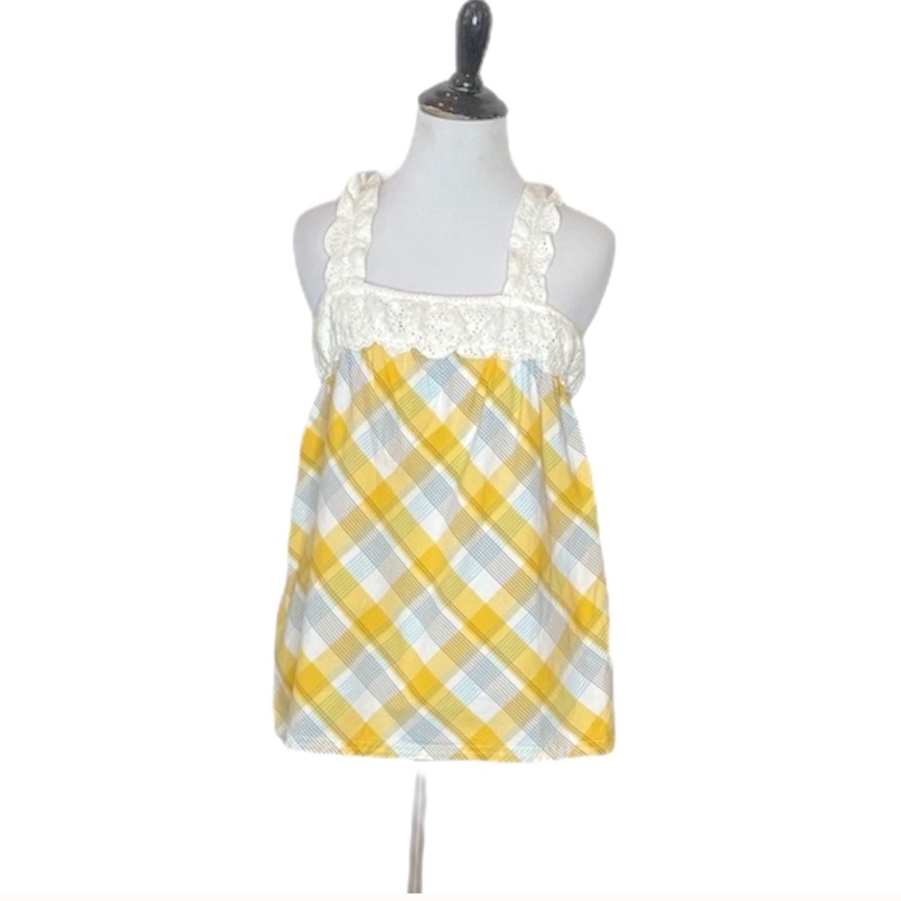 ROXY Yellow Eyelet Scallop Plaid Tank Top Size Small